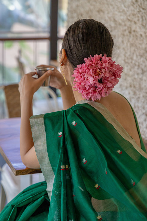 Handloom Cotton Silk Green Saree